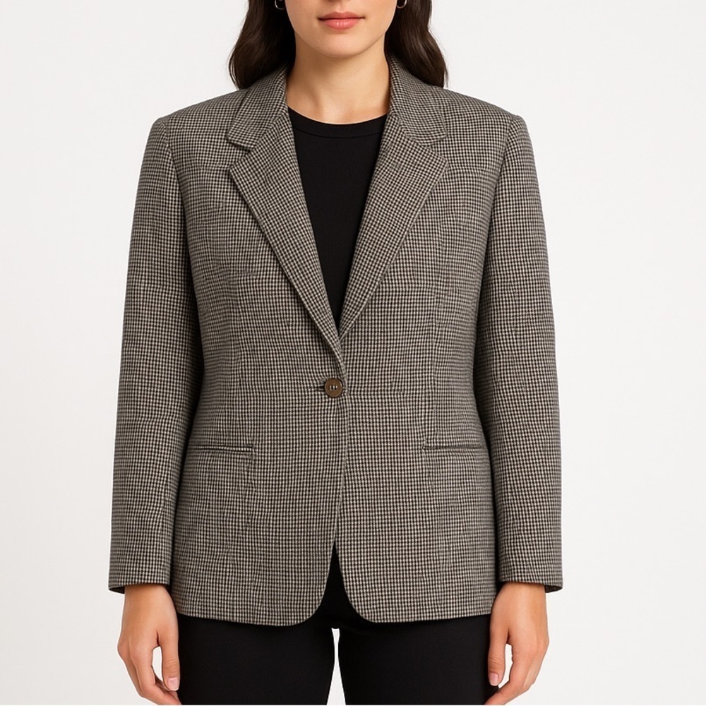 Braebrook tailored wool blend blazer structured houndstooth single button 14